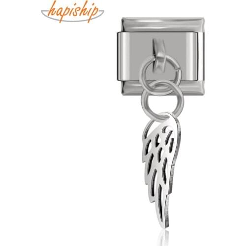 Hapiship 9mm Width Original Daisy Cutting Polishing Wing Italian Charm Fit 9mm Bracelet Stainless Steel Jewelry Making DJ138