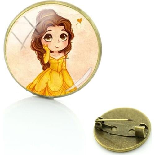 Disney Cute Cartoon Q Version Princess Le Pemelida Moana Brooch Pin Jewelry Glass Cabochon Dome Trend Jewelry Brooch