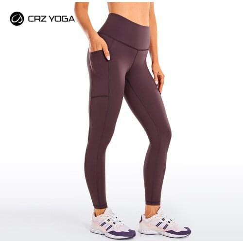 CRZ YOGA Naked Feeling Light Running Leggings 25 Inches - Womens High Waist Athletic Workout Tights with Pockets