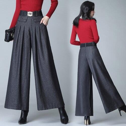 OL elegant woolen wide leg pants trousers women pleated casual pants skirt pants straight pants wide leg pants
