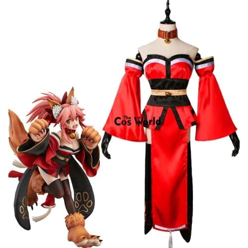 Fate EXTELLA CCC FGO Fate Grand Order Tamamo no Mae Maid Red Tube Tops Dress Kimono Yukata Uniform Anime Cosplay Costumes