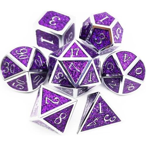 Haxtec Metal Dice Set D&D Purple Glitter Sparkling 7PCS DND Dice of D20 D12 D10 D8 D6 D4 for DND RPG Dice Games
