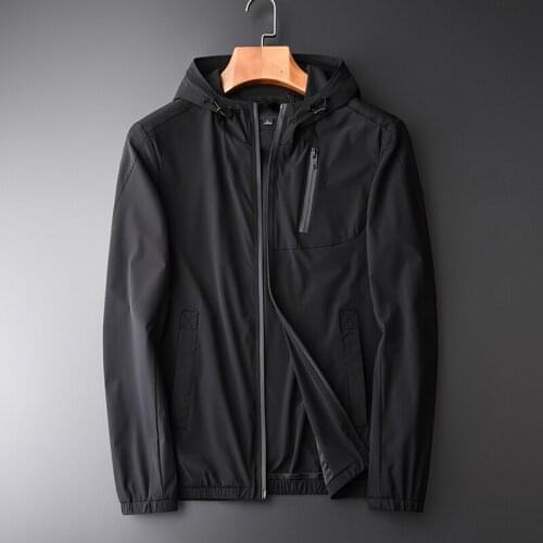 Classic Male Jacket Fashion New Thin Zipper Hooded Mens Jackets And Coats Hight Quality Solid Color Slim Fit Black Jackets Man