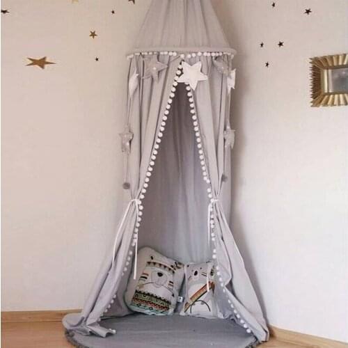 Round Baby Bed Mosquito Net Dome Hanging Cotton Bed Canopy Mosquito Net Curtain For Hammock Kids Room Hair ball Decoration Home