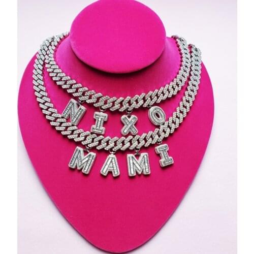 Custom Name Bracelet Necklace ZIrcon Letters with 1.2MM Rhinestone Cuban Chain Bracelet Hip Hop Rock Necklace Jewelry