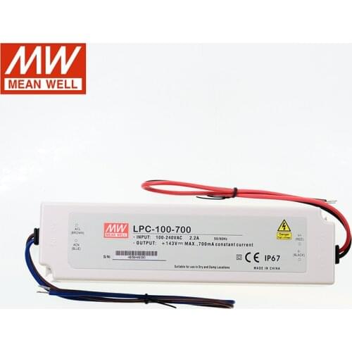 LPC-100-700 MEAN WELL Switching Power Supply 700mA 100W IP67 waterproof Meanwell LED driver 110V/220VAC Transformer 100W