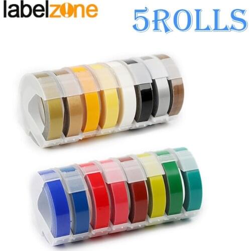 Multicolor 5Rolls 3D 9mm PVC Embossing Label Tape Compatible Dymo 1610 12965 Manual Label printer for Motex E101 Label Makers