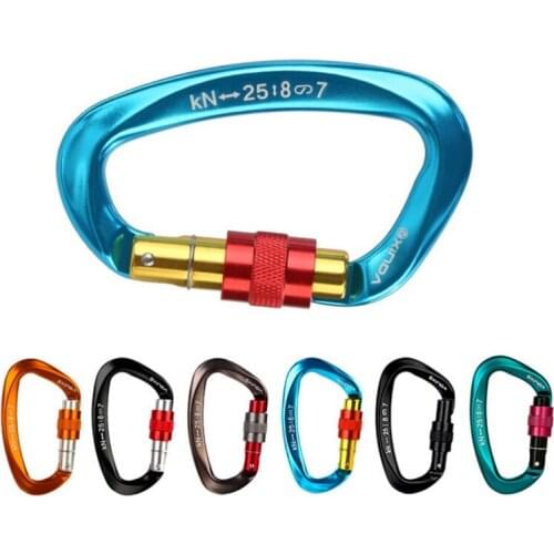 Outdoor Rock Climbing Carabiner 25KN Lock D-shape Safety Buckle Outdoor Safety Protection Carabiner