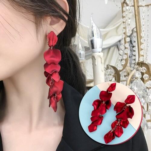 New Korean Matte Rose Petals Tassel Long Earrings For Women Simple Flowers Drop Earrings Female Danlge Brincos Fashion Jewelry
