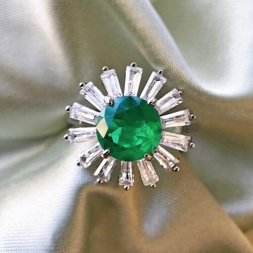 New Design Solid 925 Sterling Silver Round Cut Simulated Moissanite Emerald Ring Vintage Anniversary Fine Jewelry Gift