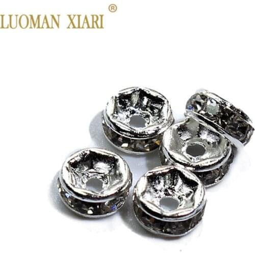 Wholesale 50 Pcs aLot10 mm Rondelle Spacers Beads Silver Plated Rhinestone Beads For Jewelry Making DIY Accessories Material