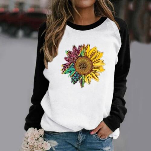 Autumn Winter Sweatshirts Women Casual Colorful Sunflower PrintLong-sleeved Sweatshirt Pullover Tops Vetement Femme 2021 A40