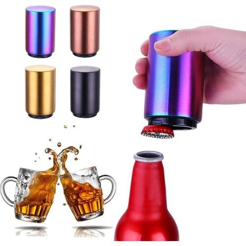 Kitchen Magnetic Stainless Steel Bottle Opener Automatic Beer Opener Portable Magnet Push Down Wine Openers Kitchen Bar Tool