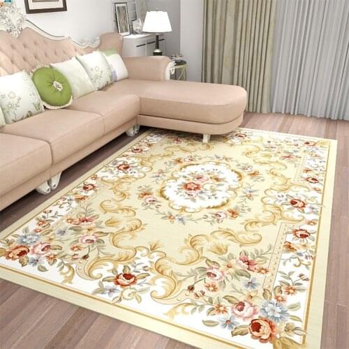European Style Persian Carpet Beige Floral Rug For Living Room Washable Area Rug Carpets For Bed Room Decoration Teenager Tapijt