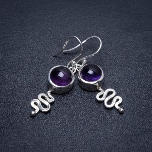 Natural Amethyst Snake Handmade Mexican 925 Sterling Silver Earrings 1 1/2" S1516
