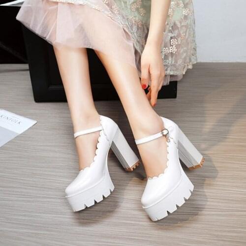 Ochanmeb Chic Chunky Heels Pumps Women Shoes White Black Color Buckle Strap Mary Janes Woman Gothic Shoe Goth Round Toe Footwear