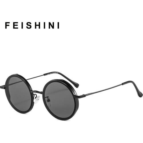 FEISHINI Gothic Steampunk Round Sunglasses Men Round Red Goggle Luxury Fashion Sun Glasses Women Vintage Oculos Female Shades