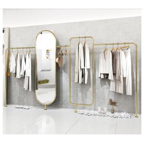 Stainless steel titanium clothes rack womens clothing store clothes rack wall hanging clothes rack