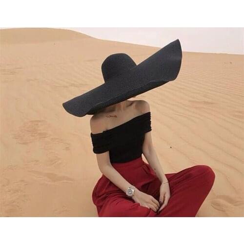 High Quality Foldable Women Oversized Hat 70cm Diameter Large Brim Summer Sun Beach Hats Wide Straw Hats Wholesale