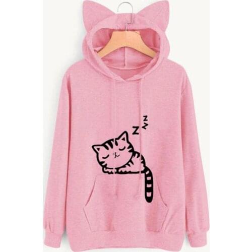Funny Hoodie Mujer Tracksuits Women Sweatshirt Cat Ear Kawaii Print Cat Cartoon Feminino Fashion Autumn Sweatshirts #256785
