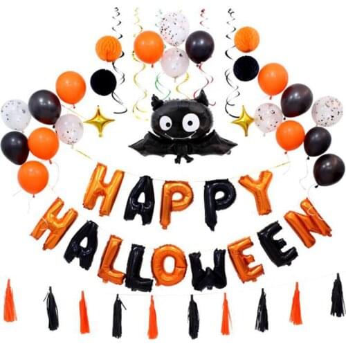 1set/lot Halloween Decoration Bat Pumpkin Ghost Balloons Aluminum Film Ball With Tassel Wall Ornament Balloon For Party Supplies