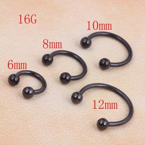 100pcs/lot Stainless Steel Black Anodized Horseshoes Circular Barbell With Balls Nose Ring Eyebrow Labret Piercings Body Jewelry