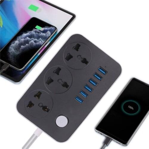 2 Round Pin EU Plug Power Board Switch 2M Cable Universal Socket 6 USB Extension Cord Socket Network Filter