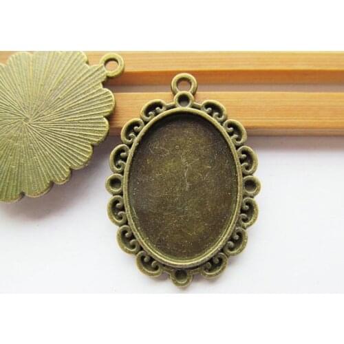 20pcs Antique Bronze Oval Frame Base Setting Tray Bezel Pendant Charm/Finding,Border Flower,18mmx25mm Cabochon/Cameo,DIY