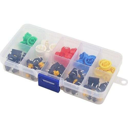 25pcs 12*12*7mm Tactile Push Button Switch Key + 25pcs Button Cap + Storage Box for Raspberry Pi Small Accessories