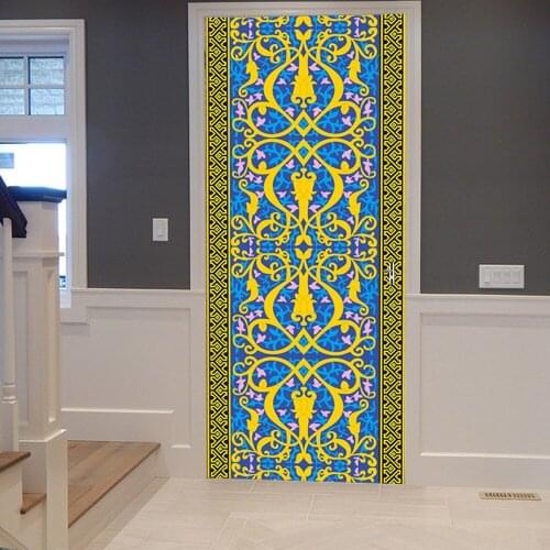 3D Muslim Door Sticker Culture Flower Vine Wallpaper Wall Stickers Bedroom Parlor Living room Door Home Decoration