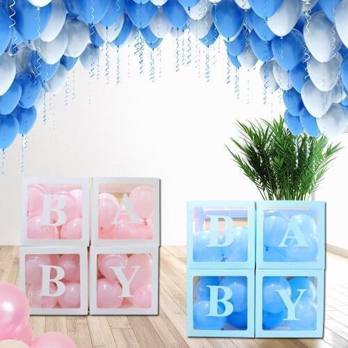 4pcs/set DIY Transparent Box Latex Balloon BABY LOVE Blocks for Boy Girl Baby Shower Wedding Birthday Party Decoration Backdrop