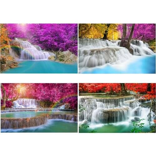 5D Diamond Painting Mountain Waterfall Landscape DIY Full Round Drill Diamond Painting Decoration Gift Creative Hanging Painting