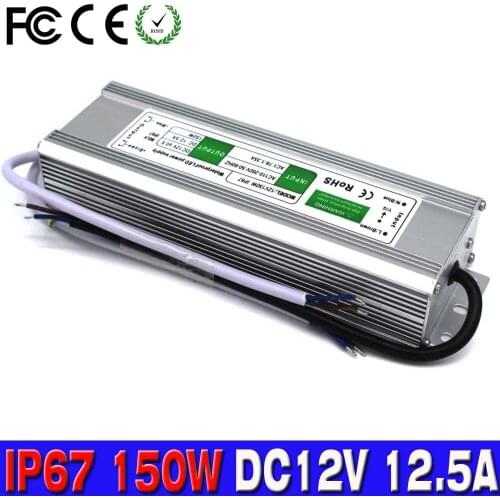 12V 12.5A 150W LED Power Supply ip67 Waterproof LED Driver Lighting Transformer 100-240V AC DC12 Adapter for LED Strip Lights