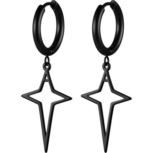 BONISKISS 2021 Hot Selling Fashion Punk Hollow Star Cross Silver Color Stainless Steel Earrings Statement Jewelry Wholesale