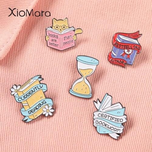 Book Lapel Pin Bookish Brooches Funny Book Reading Pinback Buttons Collar Backpack Decoration Cartoon Jewelry Gift for Kids