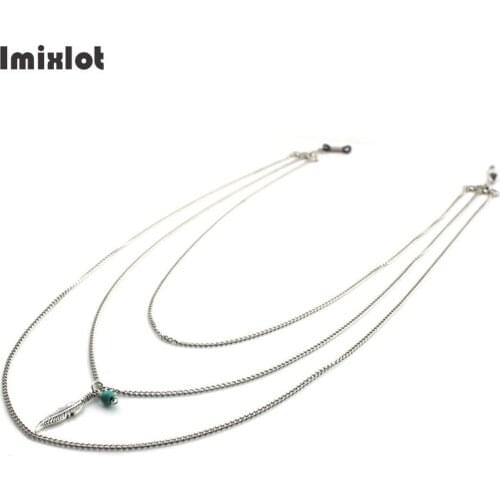 New Fashion Feather Eyeglasses Metal Chain 3 Layers Sunglasses Chains Reading Beaded Glasses Chain Eyewear Cord Lanyard Necklace