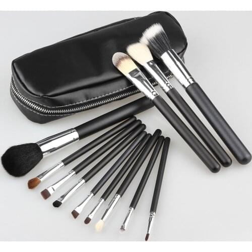 Professional 12pcs Makeup Brushes Set Powder Foundation Blush Brush Cosmetic Beauty Tools Goat Hair with Zipper Case Bag