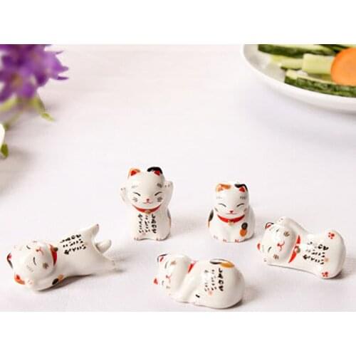 Fortune Cat Ceramic Decoration Chopsticks Knife Fork Spoon Support Ceramic Tableware Shelf Craft Animal Shape