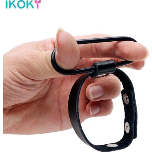 IKOKY Silicone Leather Penis Rings Sex toys for Men Male Erotic Toys Adjustable Male Chastity Device Scrotum Ring Cock Ring