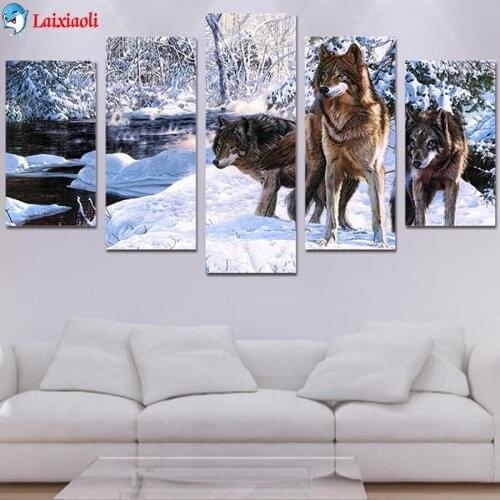 DIY Diamond Painting Modern animal art, snow wolf Full Square Diamond Embroidery sale Cross Stitch sets Mosaic Handmade Gift5pcs