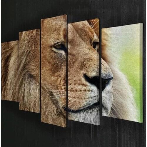 Lion Portrait on Savanna 5 Split Panel Canvas Painting Posters Wall Art Painting Animal Pictures for Room House Decoration