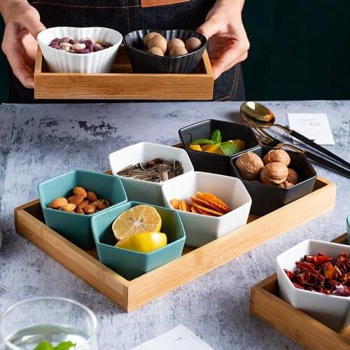 Ceramics Hexagon Storage Trays Nordic Wooden Pallets Snack Dishes Partition Child Salad Bowl Home Desktop Decoration Fruit Tray