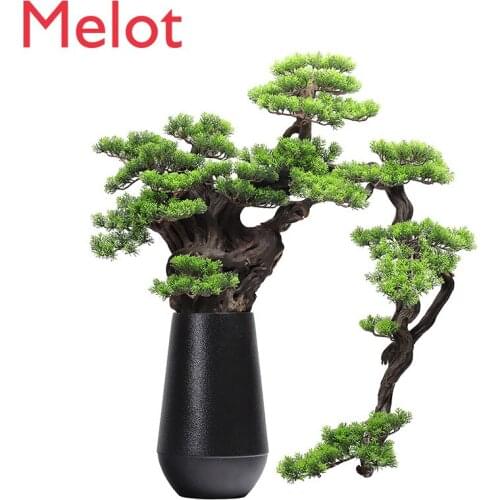 Chinese Style Welcoming Pine Bonsai Simulation Green Plant Floor Ornaments Club Hotel Lobby Sample Room Decorations