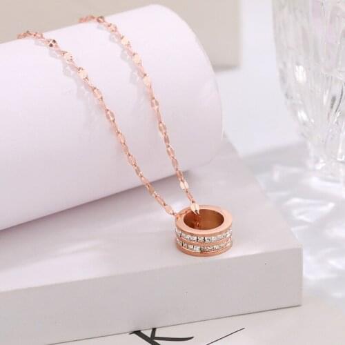 Classic Lip Shape Chain Kolye Jewelry Rose Gold Color Two Lines Cubic Zriconia Cylinder Pendant Chokers Necklace 5cm Extending