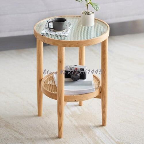All solid wood coffee table Nordic small apartment simple living room glass corner table rattan small side table