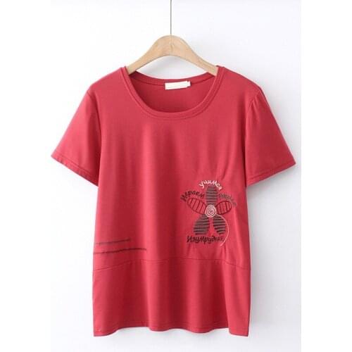 Plus Size Tops Short Sleeves O-Neck Embroidery Tencel Cotton Large Summer Dress Under 220 Pounds For Fatlady Wear In Summer