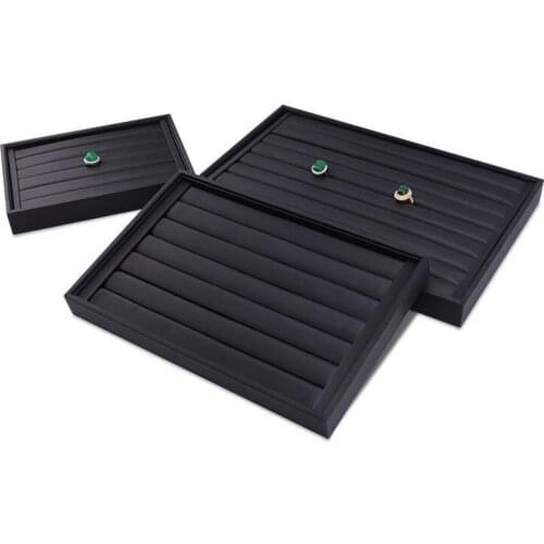 Black Jewelry Display Tray Pu Flat Bracelet Necklace Show Holder 12 Grid 18 Grid Jewelry Organizer Ring Storage Tray Jewelry