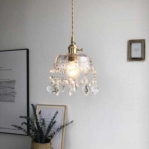 Retro Lamp Holder Crystal Glass Small Chandelier Lamp Simple Modern Bedside Balcony Corridor Lights
