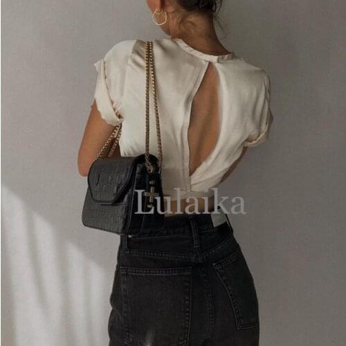 High Quality Satin Lace Up Tank Tops Female Backless Hollow Out Elegant T-Shirt Women New Summer 2021 Luxury Brand Clothing