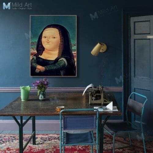 Kawaii Cartoon Chubby Mona Lisa Posters and Prints Nordic Living Room Wall Art Pictures Home Bar Decor Famous Canvas Paintings